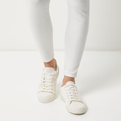 White perforated lace-up plimsolls